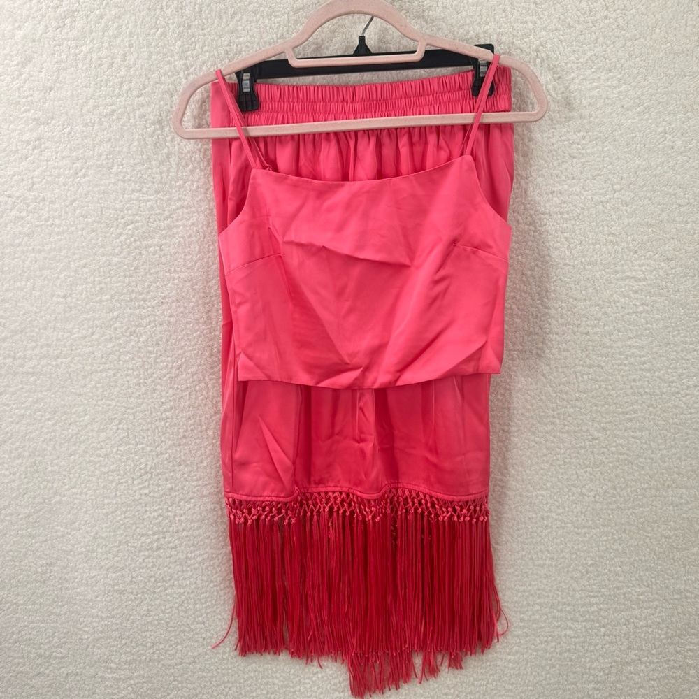 Rachel Zoe Vibrant Pink Fringe 2 piece skirt set ,Top & Skirt Size s NWT